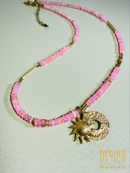 Naszyjnik z różowych opali z zawieszką Słońce w srebrze pozłacanym 24 K | Kuźmińska Design