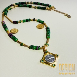 Naszyjnik z rubinu z zoisytem z antyczną zawieszką i monetkami | Kolekcja Antiqua – Kuźmińska Design