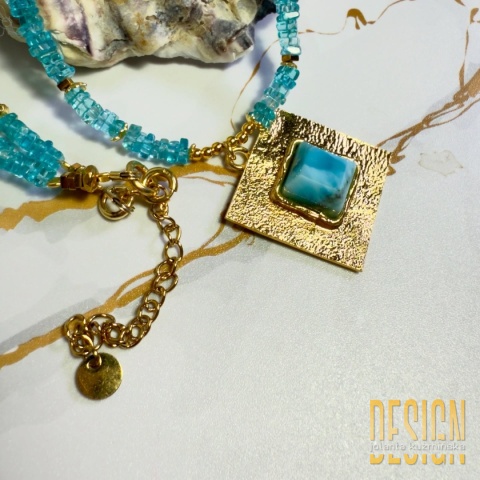 Naszyjnik z topazów i larimaru – srebro pozłacane 24K | Biżuteria Premium Kuźmińska Design