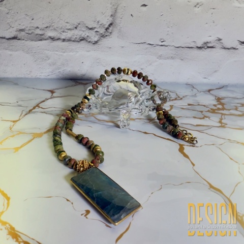 Naszyjnik z unakitu i labradorytu - Kuźmińska Design, srebro złocone 24 K