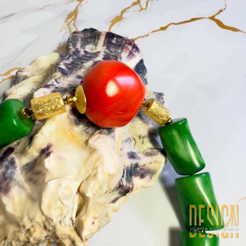 Ręcznie wykonana bransoletka z zielonego i pomarańczowego koralu | Unikat | Kuźmińska Design