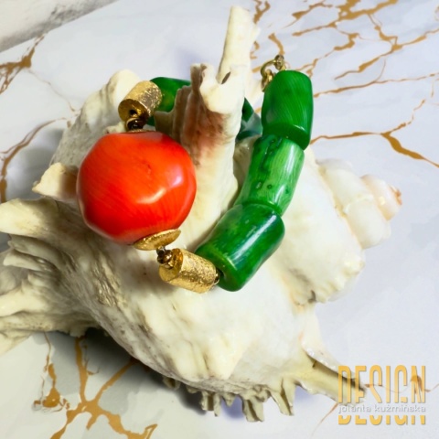 Ręcznie wykonana bransoletka z zielonego i pomarańczowego koralu | Unikat | Kuźmińska Design